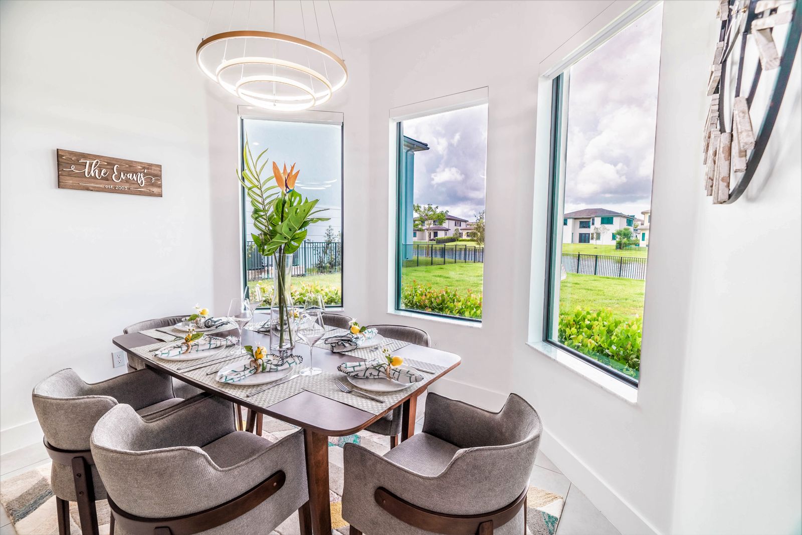 Bright Dining Room with Large Windows