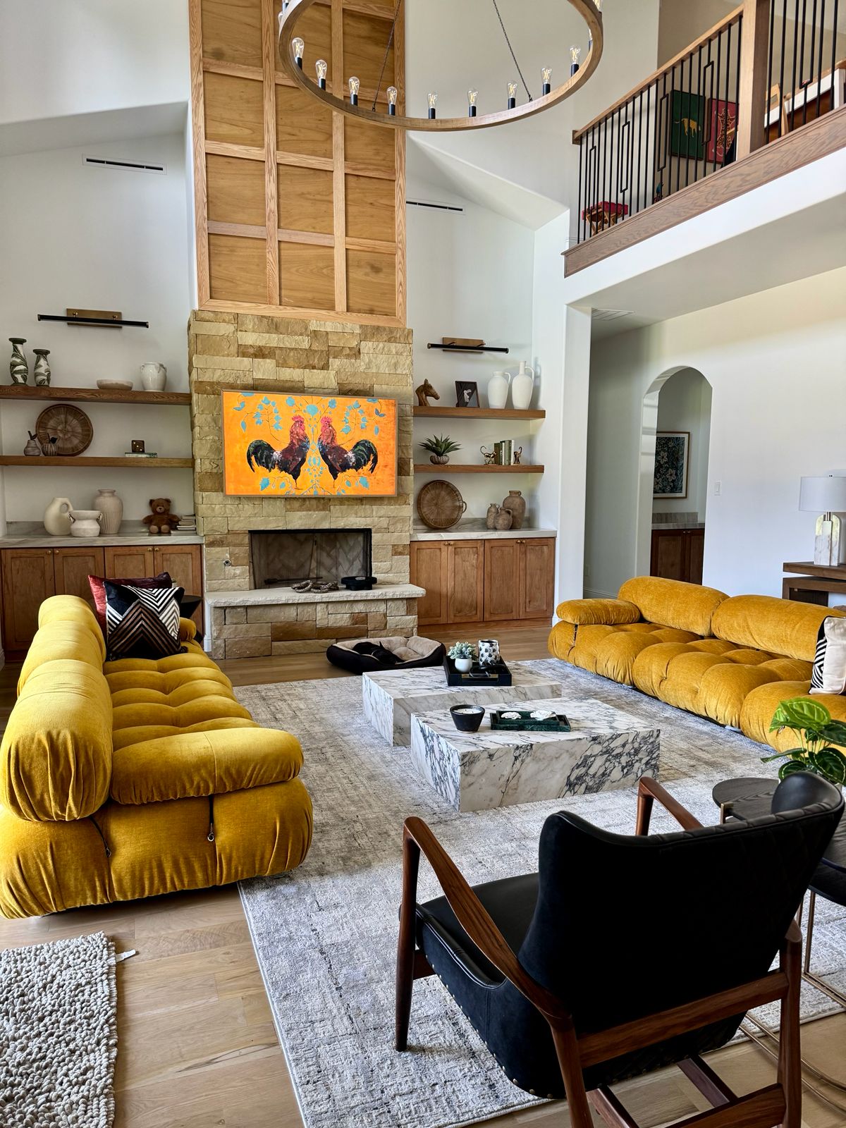 Grand Living Room with Stone Fireplace