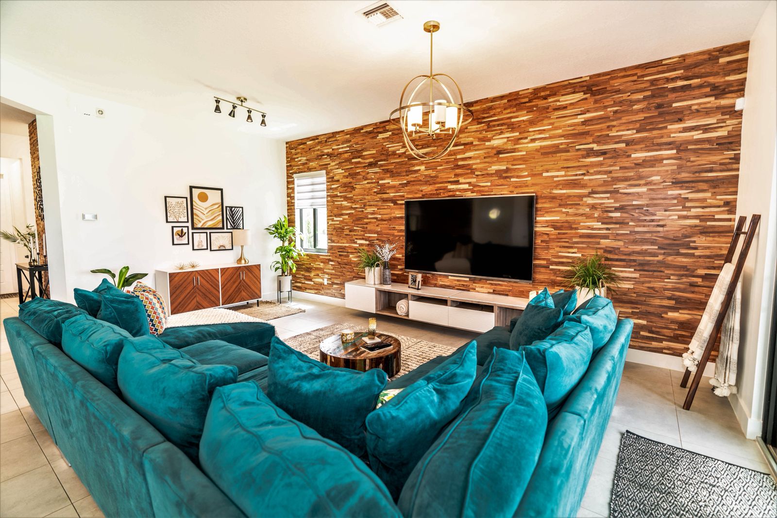 Luxury Living Room with Turquoise Velvet Sofas